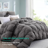 Three Geese Oversized King Size Pinch Pleat Feather Down Fiber Comforter - All-Season Down Duvet Insert Fluffy Baffle Box Design with 8 Corner Loops for Warmth and Softness. Three Geese