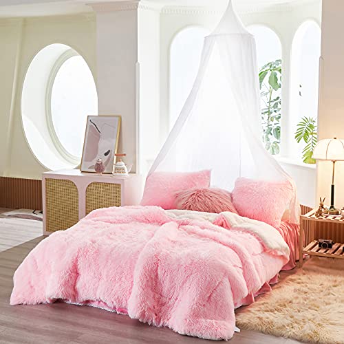Flysheep Luxury Faux Fur Shaggy Comforter Set Twin Size, Plush & Sherpa Reversible Comforter Pink, 3 Pieces Fluffy Fuzzy Bedding Set Ultra Soft and Warm for Kids (1 Comforter + 2 Pillowcases) Flysheep