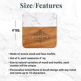 Let’s Make Memories Personalized Elegant Marble Wood Coasters - Housewarming Gift - Set of 4 - Each 4” Square - Customized with Name and Initial Let's Make Memories