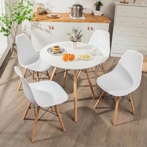 Tangkula Round Dining Table Set for 4, Modern Circle Kitchen Table & 4 Chairs with Ergonomic Seats and Solid Wood Legs, 5-Piece Dining Room Set for Small Spaces, Kitchen, Living Room Tangkula
