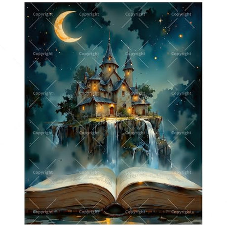 Fantasy Paint by Numbers Kit for Adults - DIY Storybook Castle with Waterfalls and Open Book Painting on Canvas 16x20 Inches, Acrylic Paint Set for Beginners,Art for Home Decoration or Gifts TAOPAOLAB