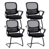 Sweetcrispy Reception Chair No Wheels, Stationary Non Rolling Mesh Mid Back Computer Guest Side with Lumbar Support for Waiting Area Reception Conference Room, Set of 4, Modern Black Sweetcrispy