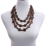 Happyyami 3- Layered Statement Necklace Womens Bohemia Choker Necklaces Multicolor Fashion Wood Bead Necklace Happyyami