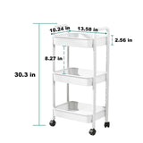 3 Tier Utility Rolling Cart with Handle, Multifunctional Storage Organizer Rolling Carts with Wheels for Bathroom Office Living Room (White) QPEY