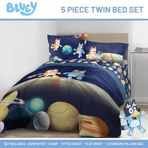 Jay Franco Kids Comforter Set Includes Sheets and Pillow Covers - Soft and Cozy Bed Set for Stylish Room Decor, Blue - Bluey & Bingo, 5 Piece Twin Jay Franco
