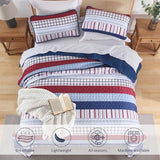 DJY Striped Quilt Set King Size, Red Blue Boho Striped Bedspread Coverlet Set 3 Pieces Lightweight Soft Microfiber Patchwork Quilt Bedding Set for All Season (104"x90") DJY
