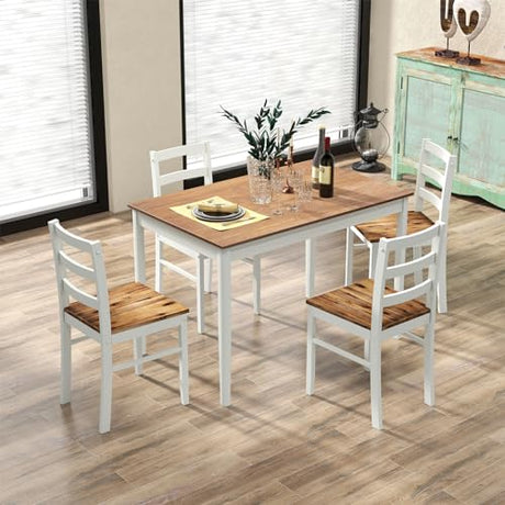 Tangkula 5-Piece Dining Table Set for 4, Solid Wood, Farmhouse Dinette Set w/Rubber Wood Legs, Modern Kitchen Table and Chair Set for Kitchen, Dining Tangkula