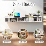 Pmnianhua 70'' Floating Desk with Storage Shelves,Wall Mounted Desk Laptop Computer Writing Study Table for Bedroom Small Space(White) Pmnianhua