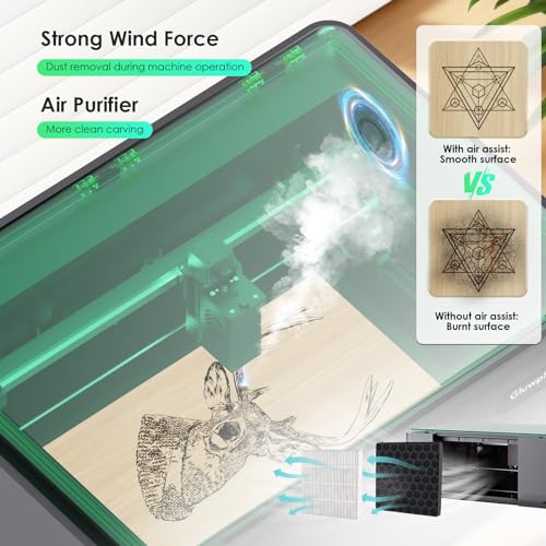 Gluwphy 20w Laser Engraver 8-in-1 Enclosure Class 1 Laser Engraver and Cutter Machine,Built-in Smoke Filtering System with Air Assist and Honeycomb Gluwphy