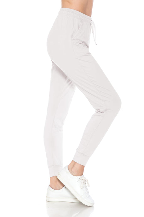 Leggings Depot Womens Relaxed fit Jogger Pants - Track Cuff Sweatpants with Pockets, White, 1X Leggings Depot