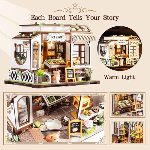 DIY Miniature House Kit- Miniature House Kit Adults Pet Shop Tiny House Kit Tiny Home Kit Birthday Gifts 3D Wooden Puzzle Home Decoration, Book Nook Kit for Adults Dollhouse Booknook