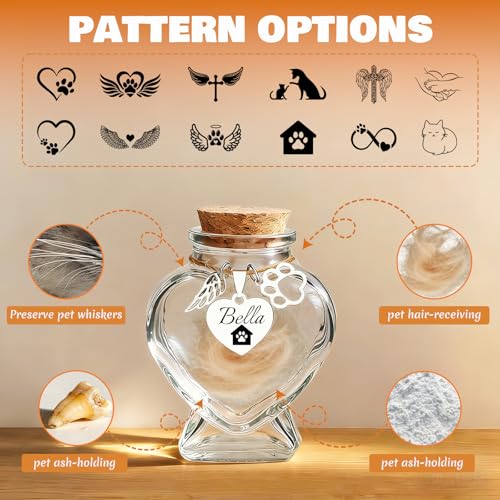 Custom Pet Fur Keepsake, Dog Fur Keepsake, Personalized Pet Hair Memorial Keepsake Bottle, Dog Hair Keepsake with Engraved Name Text Icon for Fur, Whiskers or Ashes (Heart)