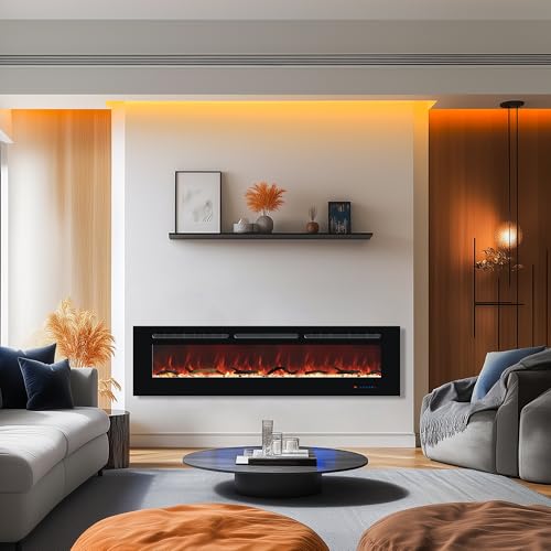 Carsynflame Electric Fireplace 65 in, Wall Mounted & Recessed Electric Fireplace Inserts, Remote & Touch Screen Control, 169 Flame Color Combinations, Timer& Thermostat Fireplace Heater, 1500W, Black Carsynflame