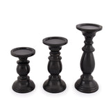SAMHITA Set of 3 Farmhouse Mango Wood Candle Holders, in Black Finish for Table Centerpiece Candle for Any Room Decor Samhita