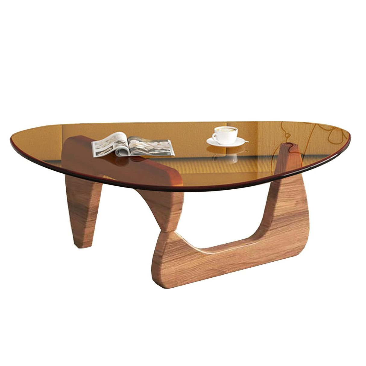 Modern Glass Coffee Table, Mid Century Small Coffee Table, Coffee Table for Living Room,Suitable for Bedroom Living Room Reception Office Tables (Walnut/Brown, Small) LZYFY