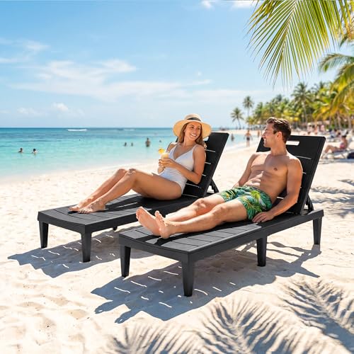 Homall Patio Chaise Lounge Chairs Set of 2, Outdoor Lightweight Lounge Chairs, 5 Position Adjustments Backrest for Outside Pool, Garden, Patio and Beach, Black