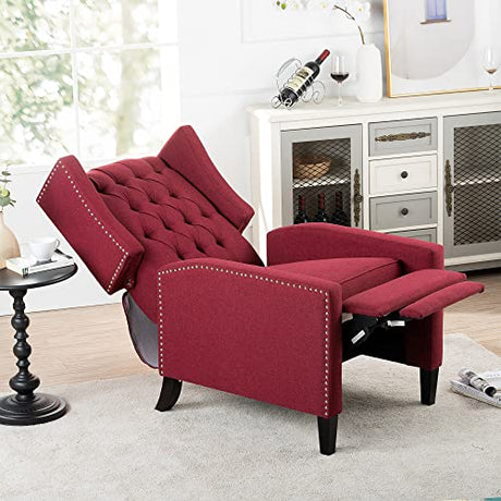 Push Back Recliner Chair,Easy Chairs for Small Spaces,Comfy Armchair,Reading Recliner Chairs for Adults,Living Room Accent Chair, Wingback and Rivets Design for Modern Recliner Chair (Red) NITYASUNDARA