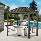 ABCCANOPY Grill Hardtop Gazebo 6x8 - Outdoor Metal Hard Top Gazebo, Permanent Galvanized Steel BBQ Gazebo Aluminum Framed Pavilion with Shelves for Patio Backyard Lawn Garden (Single Roof, Dark Brown) ABCCANOPY
