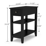 ChooChoo Side Table Living Room, Narrow End Table with Drawer and Shelf, 3-Tier Sofa End Table for Small Space, Black ChooChoo