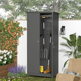 GREATMEET 72.8" Outdoor Broom Storage Cabinet, Waterproof Outdoor Narrow Storage Shed, Metal Storage Cabinets for Cleaning Supplies with Slanted Roof, Utility Closet, Broom Mop Storage Cabinet, Grey GREATMEET