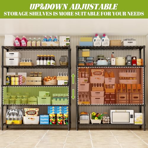 MODCART Storage Shelves, 48" L x 20" W x 72" H Heavy Duty Garage Wire Shelving Unit Loads 2000LBS, 5-Tier Adjustable Metal Industrial Utility Shelf Rack for Kitchen, Laundry Room, Basement MODCART