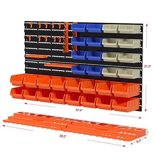 52PCS Wall Mounted Storage Bins Garage Storage Drawers with 4PCS Wall Mounting Peg Boards Workshop Parts Rack Container Tool Organizer Easy Access Compartments for Hardware Crafts Office Supplies RELIANCER