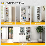 Reegangfa 72" Metal Storage Cabinet, Large Capacity Pantry Cabinet with 6-Tier, Kitchen Storage Cabinet with 2 Doors and 5 Adjustable Shelves for Home, Kitchen, Dining, Living Room (White) Reegangfa
