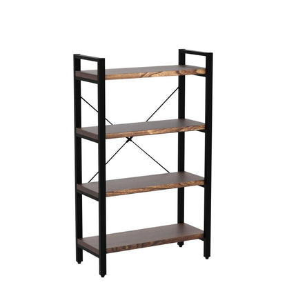 Rustic Vintage Industrial 4-Tier Solid Wood and Metal Bookshelf by WH-AOERPUMY - WoodArtSupply