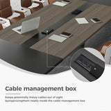 Nuipesn 138 Inch Rectangular Conference Table, 12FT Boardroom Table for 12-14, Built-in Power Outlets & USB Charging Ports, Cable Management, Splicing Design, 2 Inch Thick Top, Oak/Grey Nuipesn