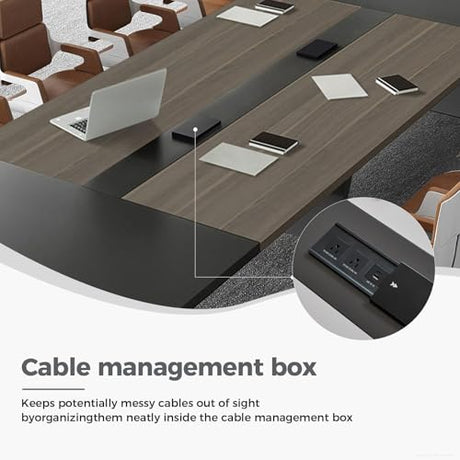Nuipesn 138 Inch Rectangular Conference Table, 12FT Boardroom Table for 12-14, Built-in Power Outlets & USB Charging Ports, Cable Management, Splicing Design, 2 Inch Thick Top, Oak/Grey Nuipesn