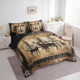 Erosebridal Rustic Deer Comforter Set 7 Piece Farmhouse Cabin Bed in A Bag King Western Woodland Wildlife Bedding Comforter Sets for Kids Boys Adults Men Black Retro Country Animal Bed Set Erosebridal