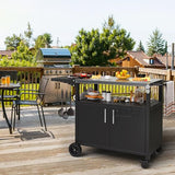 Shintenchi Outdoor Grill Cart Table with Stainless Steel Top for Kitchen Prep and BBQ, Outdoor Kitchen Island Table with Side Handle, Multifunctional Outdoor Grill Table, Black Shintenchi