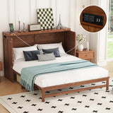Ball & Cast Murphy Bed Queen W/Storage Drawer,Cabinet Bed W/ 2 2 USB Port & Power Outlets,Wall Bed Frame for Home Office,Apartment,Guest Room,Walnut Ball & Cast