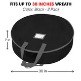 Primode Christmas Wreath Storage Bag 30" - 2 Pack Artificial Wreath Container - Garland Holiday Xmas Wreaths Holder - Sturdy Handles - Card Slot Zipper Strong 420D Oxford (30 Inch, Black) Primode