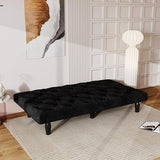 ODOLAR 66" Black Velvet Futon Sofa Bed, Sturdy Wood Frame & High-Elastic Foam, 3 Adjustable Gears, Multi-Functional for Living Room/Apartment/Bedroom, Easy Assembly (Black) ODOLAR