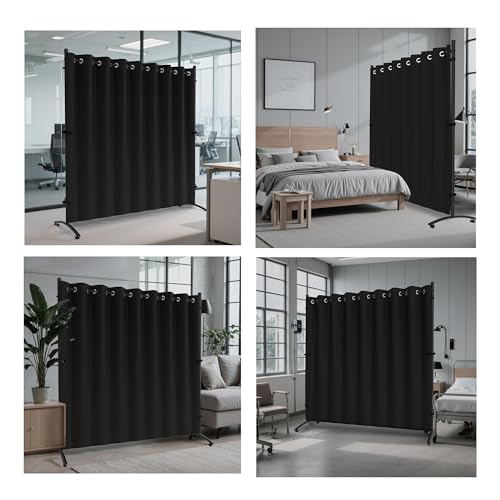 Phonjoroo Room Divider, Curtain Privacy Screen with 360°Lockable Wheels 6FT Portable Room Divider Panel Freestanding Partition Divider Screen for Separator Wall Divider Bedroom Office (Black) Phonjoroo