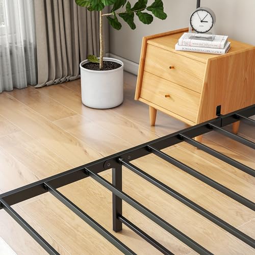 BOFENG Twin Bed Frame with Wood Storage Headboard/USB Charging Station,Heavy Duty Metal Single Platform Bed Frames No Box Spring Needed,Heavy Duty Metal Slats,Noise Free,Greige BOFENG