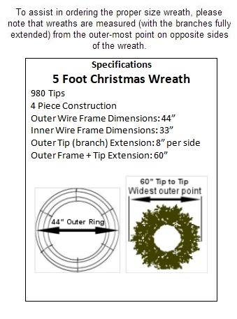 5 Foot Christmas Wreath with Large Red Bow - 60 inch - Commercial Grade - Indoor - Outdoor - No Lights