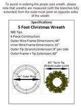 5 Foot Christmas Wreath with Large Red Bow - 60 inch - Commercial Grade - Indoor - Outdoor - No Lights ACWreaths