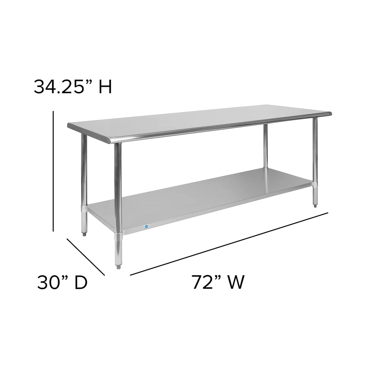 Flash Furniture Reader NSF Certified Stainless Steel Kitchen Prep and Work Table, Commercial Work Table with Undershelf Storage, 72" W x 30" D x Flash Furniture