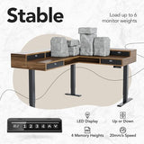 HUANUO 65.5" × 57.6" Electric L Shaped Standing Desk with 6 Storage Drawers, 2-Tier Corner Sit Stand Desk with Power Strip Tray & Cable Grommets, Height Adjustable Computer Gaming Table, Walnut HUANUO