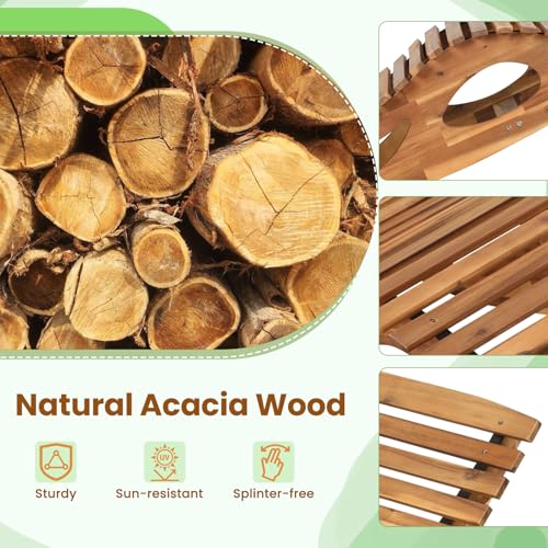 HAPPYGRILL Outdoor Acacia Wood Chaise Lounge, Rocking Chair with High Back, Slatted Seat, Stopper, Outside Wood Rocker, 350 Lbs Capacity Sun Lounger