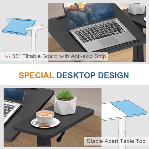 yaaqoo Adjustable Overbed Bedside Table with Hidden Wheels, Pneumatic Tilt Board Rolling Laptop Standing Desk Cart, Mobile Over Bed Sofa Chair Side End Tables, Walnut (Black) yaaqoo