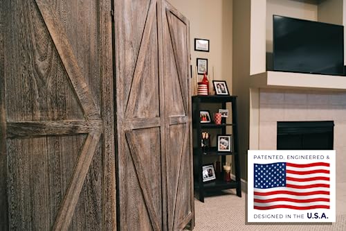 Premium Home 4-Panel Room Divider – Rustic Brown Barn Door, K Pattern Folding Privacy Screen, Partition Wall Premium Home Decor