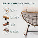 Bme Patio Rocking Chair Outdoor and Indoor, Modern Metal Lounge Rocker with Thick 7'' Cushion, 400lbs Capacity, Ergonomic Design, Easy Assembly, Beige Cushion - Wood Texture Rocker