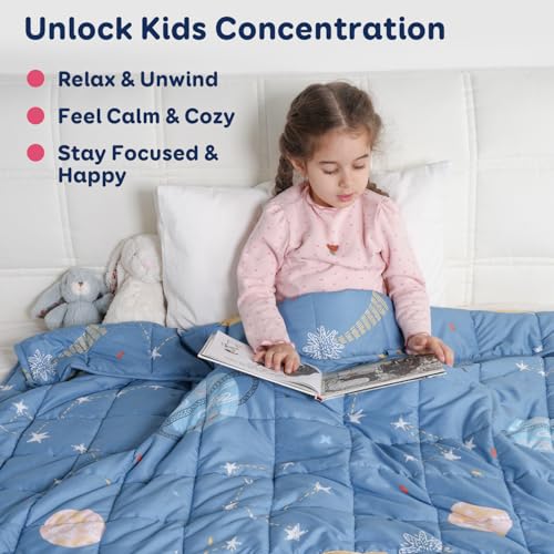 Kivik Weighted Blanket 7 lbs, 41" x 60" Blue Moon Stars Planet Weighted Blankets for Small Single/Twin Size Bed, All-Season Breathable Soft Cute Heavy Throw Blanket for Calming & Sleep, Washable Kivik