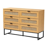 Baxton Studio Sawyer End Table, 6-Drawer, Oak Brown/Black Baxton Studio