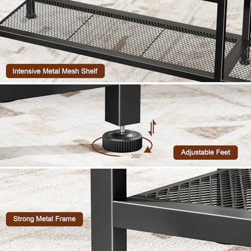 Furnulem Entryway Table 47'' Sofa Console Table with 4 Fabric Drawers, Industrial Entry Way Shoe Rack with Metal Mesh Shelf for Front Door, Foyer Wooden Top, Sturdy Metal Frame, Rustic Brown Furnulem