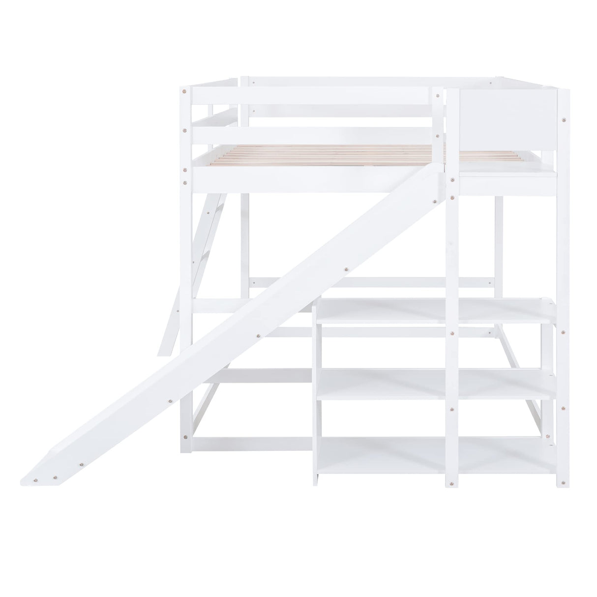 Harper & Bright Designs Full Over Full Bunk Bed with Slide, Bookshelves and Ladders, Solid Wood Floor Bunk Loft Bed Frame for Kids Girls Boys (White) Harper & Bright Designs