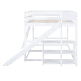 Harper & Bright Designs Full Over Full Bunk Bed with Slide, Bookshelves and Ladders, Solid Wood Floor Bunk Loft Bed Frame for Kids Girls Boys (White) Harper & Bright Designs